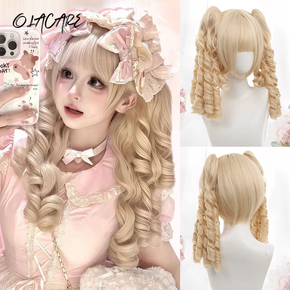 OLACARE naturel Blonde jaune longs ondulés perruques de cheveux synthétiques avec frange femmes vague de corps Afro