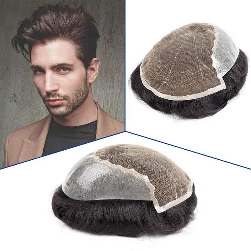 Q6-Perruque en dentelle et PU pour hommes