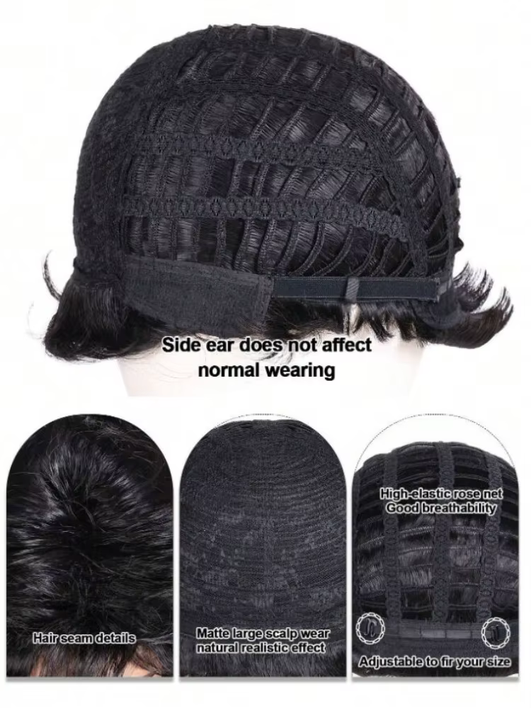 Perruque synthétique bouclée moelleuse naturelle à la mode pour femmes de 12 pouces avec bords latéraux