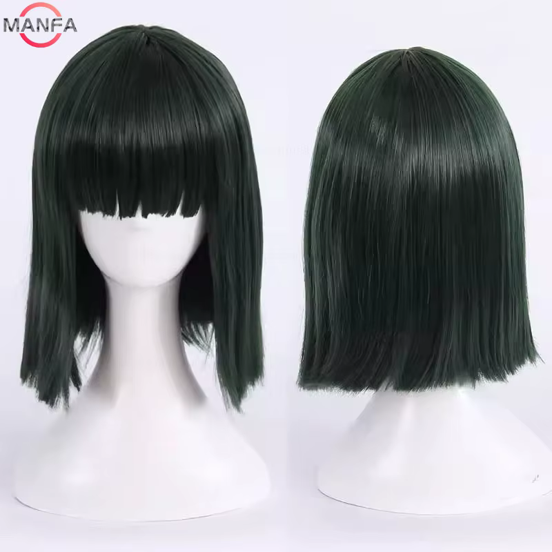 Fubuki Cosplay perruque filles résistant à la chaleur cheveux synthétiques vert profond Bobo perruques + bonnet
