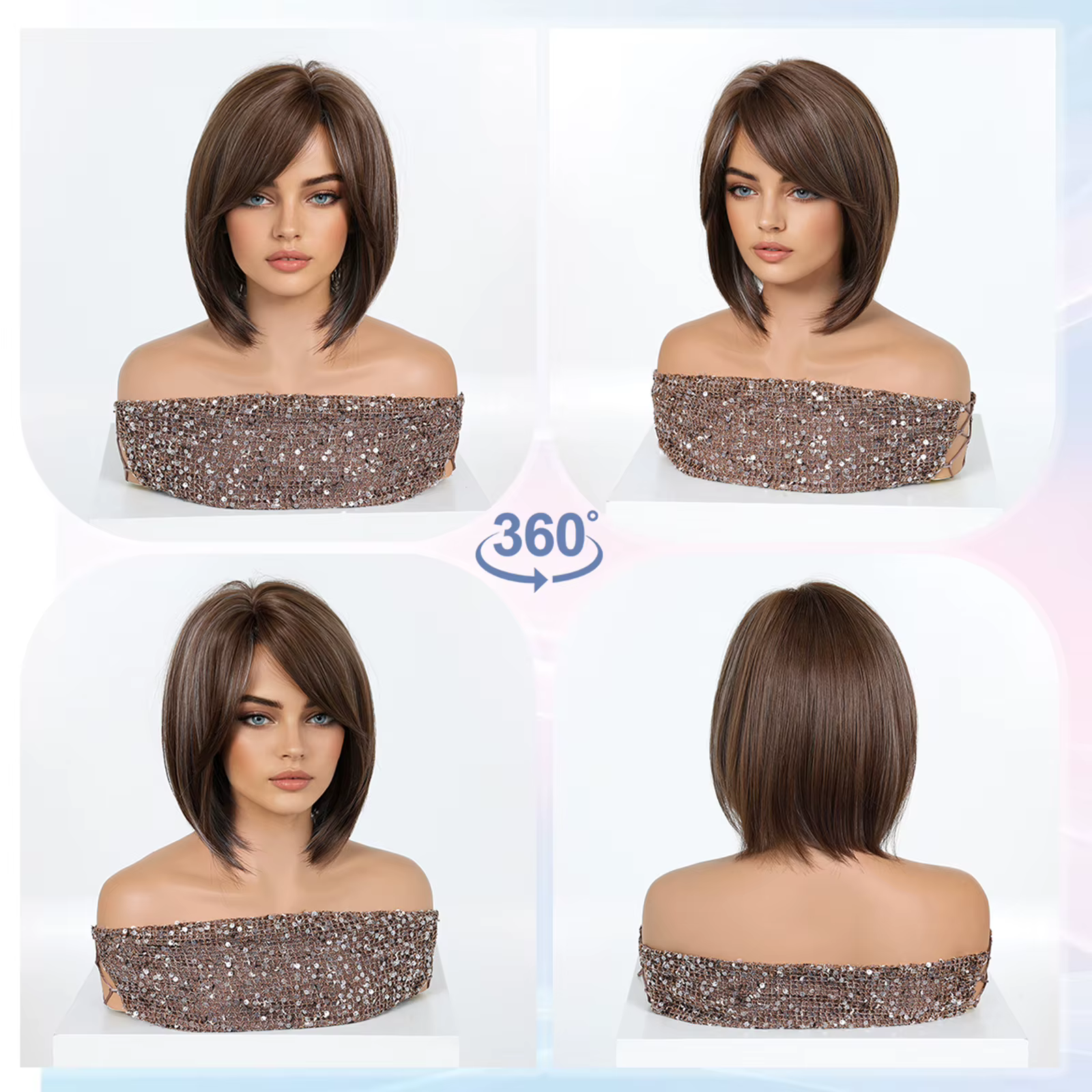 LOUIS FERRE Perruque courte brune avec frange pour femme