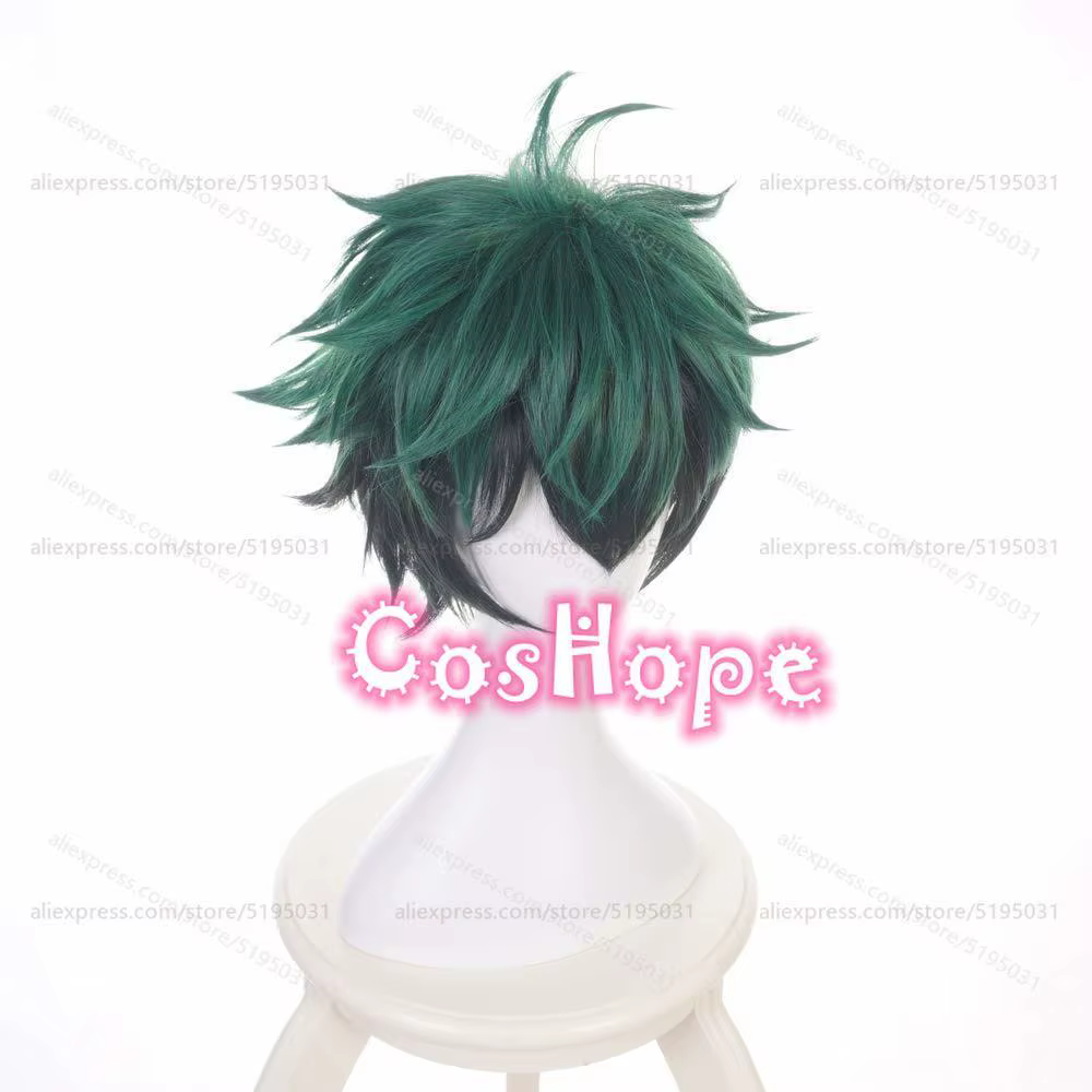 MHA-Perruque de Cosplay Midoriya Izuku, Deku, Courte, Pelucheuse, Verte, Noire, Anime, Perruques Synthétiques, Degré de Chaleur