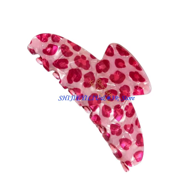 E21F – pince à cheveux en acrylique imprimé léopard rose