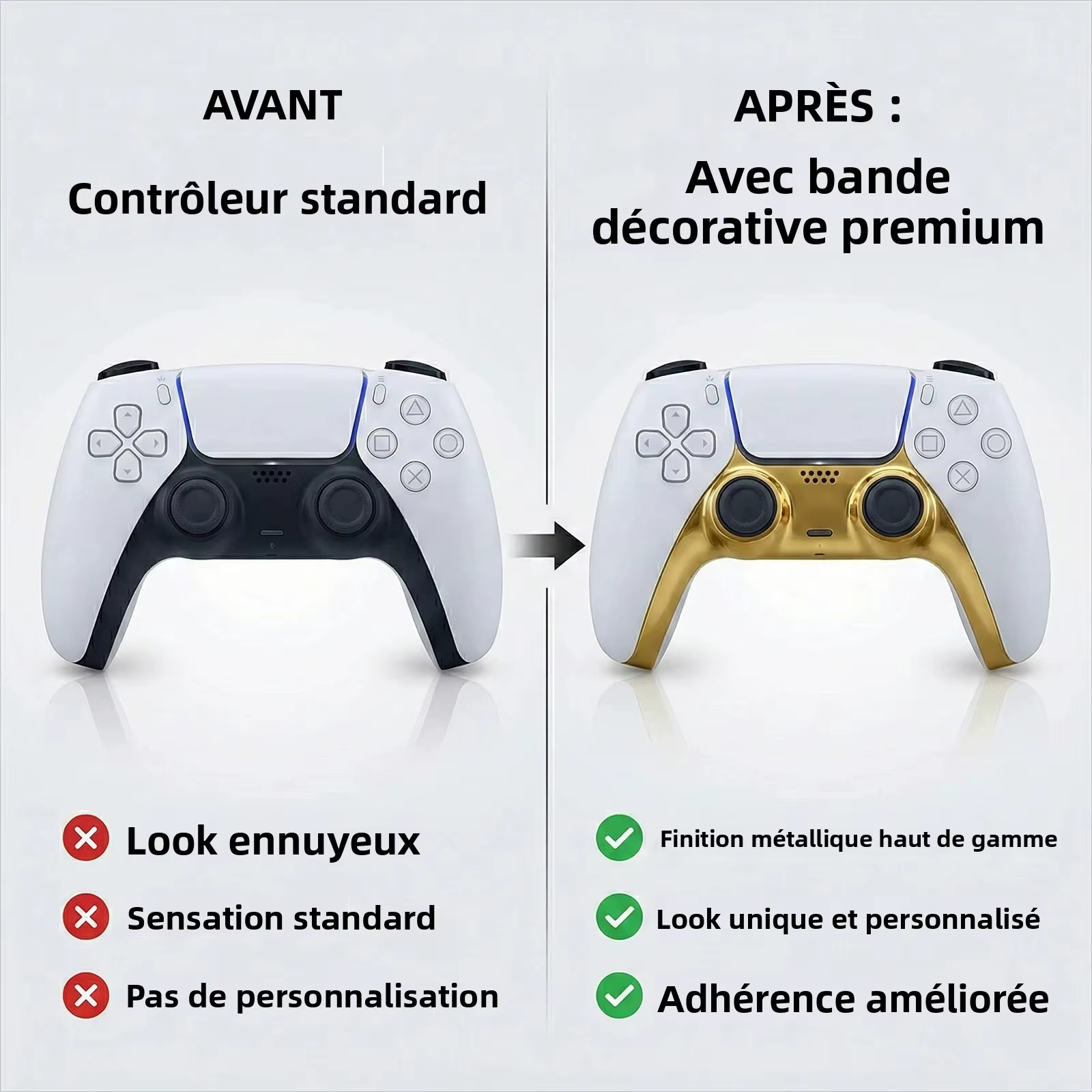 Bande décorative pour manette PS5, couvercle de poignée chromé de remplacement avec levier de démontage, accessoires de coque de remplacement à ajustement précis pour bricolage
