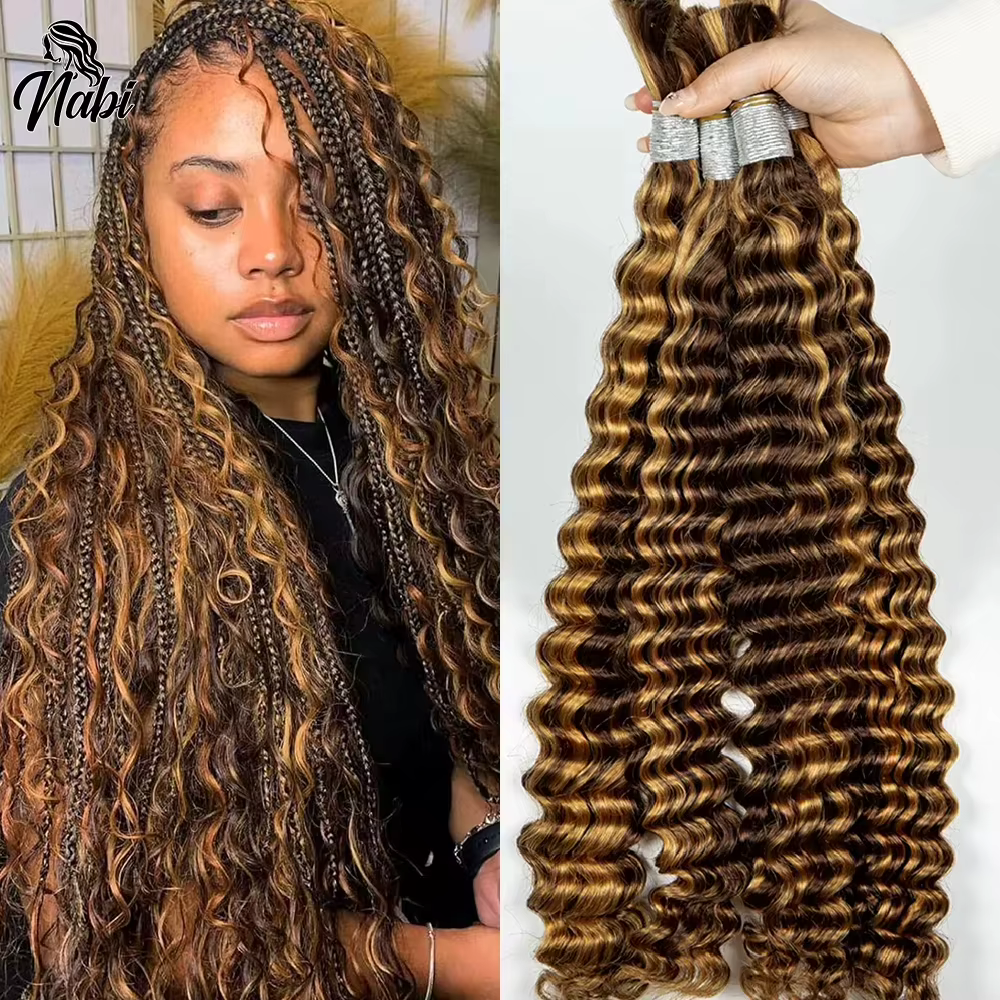 NABI Highlight Honey Blonde Deep Wave Hair Bundles sans trame pour tresses bohèmes – Extensions de cheveux naturels pour tressage bohème