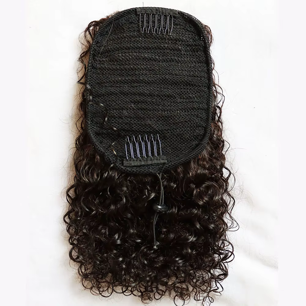 Extensions de cheveux humains dessiner des queues de cheval Jerry Afro crépus bouclés vierge pince