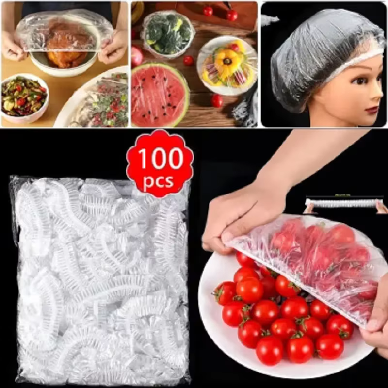 Couvercle jetable de conservation des aliments frais, 100 pièces, couvercles de stockage des aliments en plastique, couvercles de bol réutilisables, couvercles extensibles, sac de couverture élastique