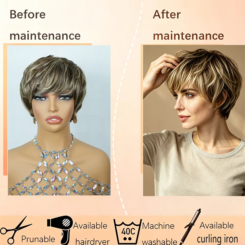 Perruque courte pour femme en cheveux naturels