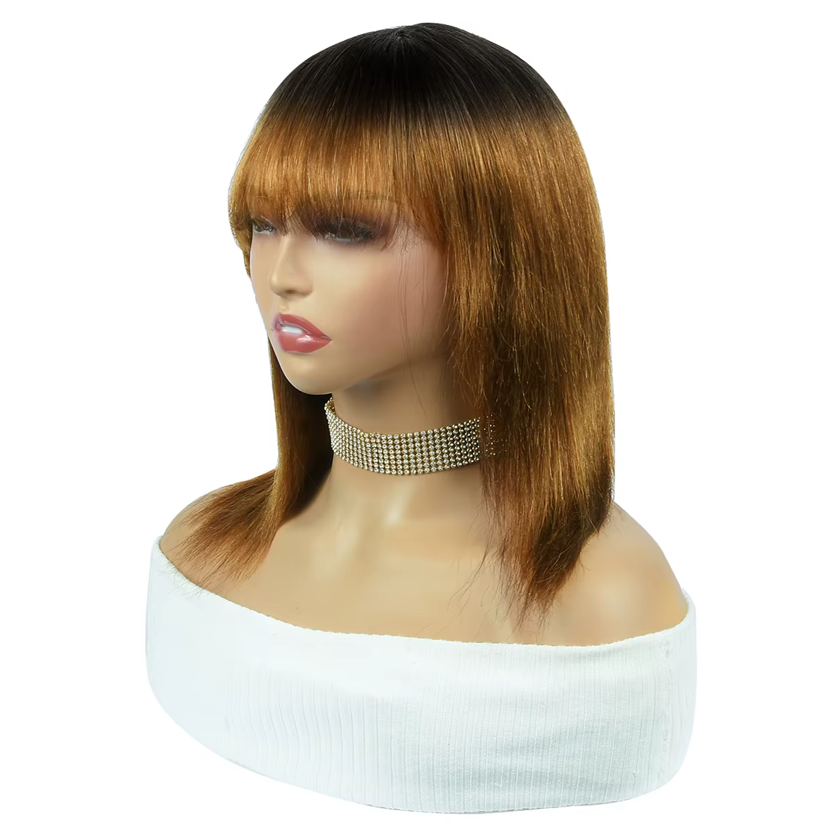 Perruque en cheveux humains lisses Omber avec frange