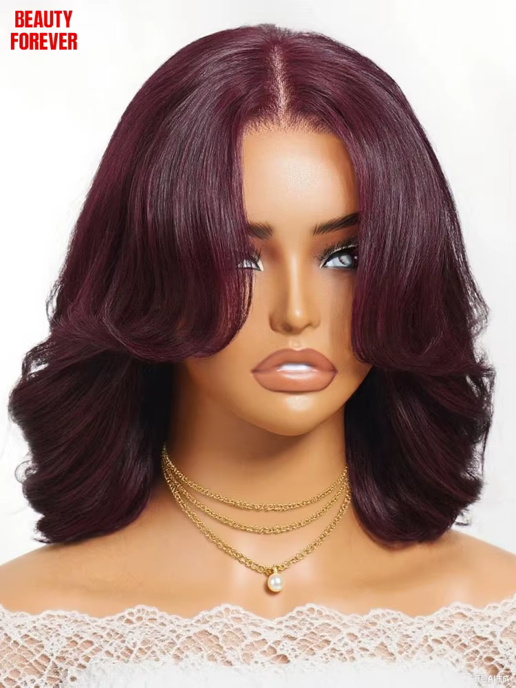 Beautyforever perruque Bob sans colle avec frange de rideau 7x5