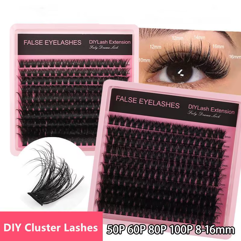 Extensions de cils en grappes 10 rangées 140 boucles épaisses et volumineuses 8-16mm mixtes effet naturel individuelles pour maquillage DIY Kit beauté
