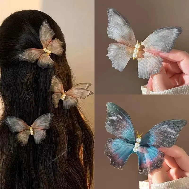 Pinces à cheveux rétro en dentelle papillon pour femmes