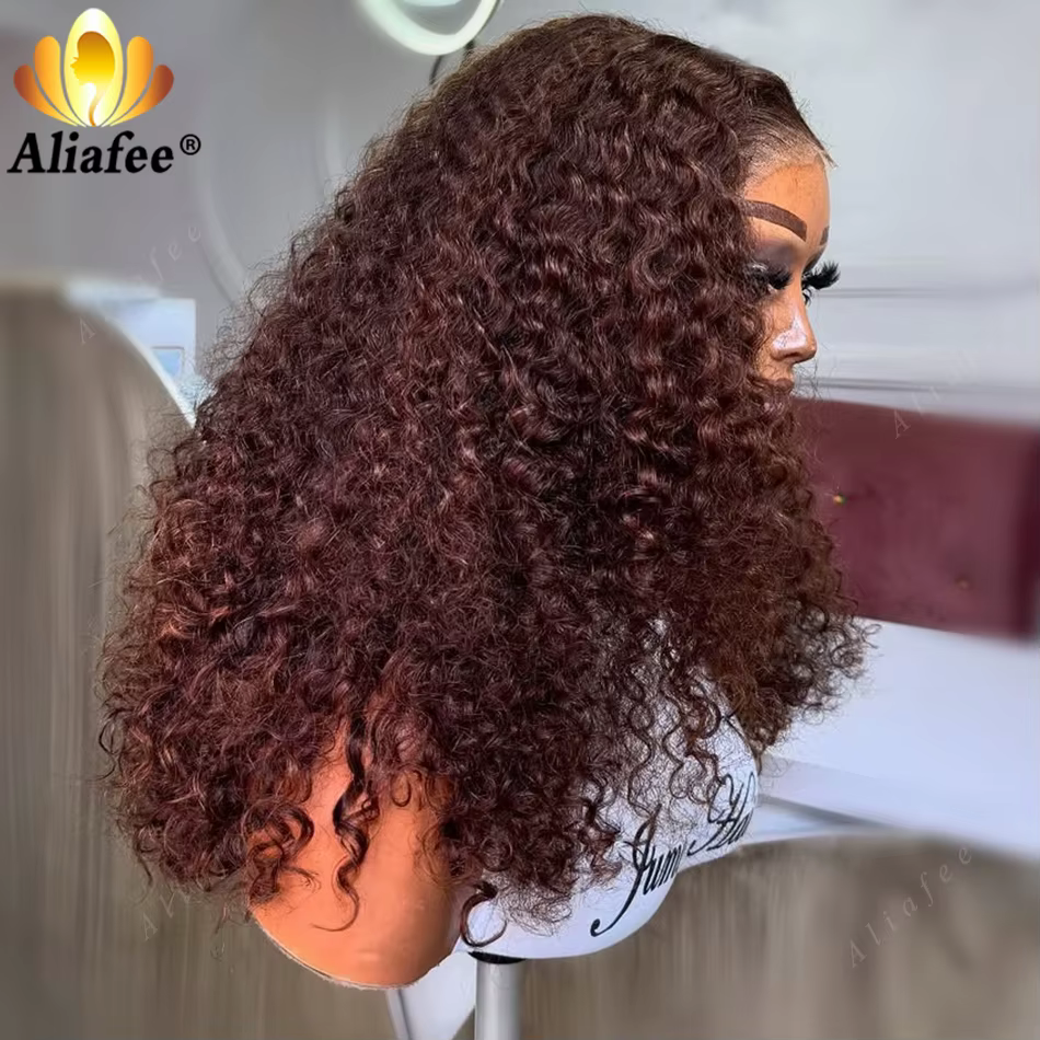 Perruques de cheveux humains bouclés de couleur marron