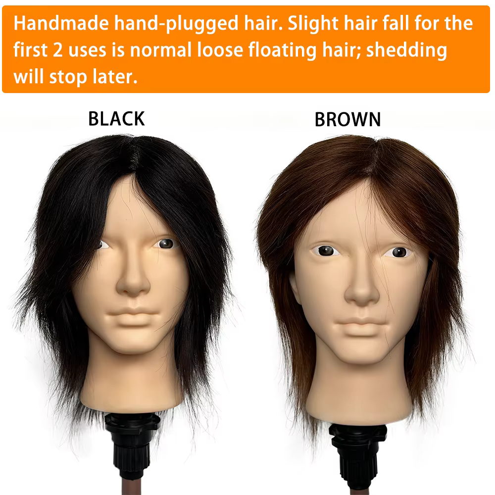 Tête de mannequin en cheveux humains 100% naturels de 8 pouces avec boucles réalistes