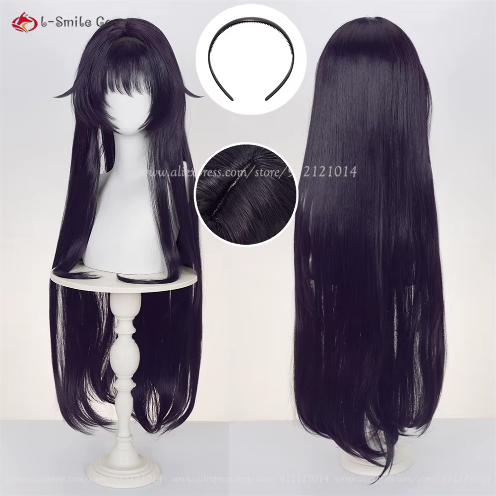 Waguri Kaoruko Perruque de Cosplay synthétique noire violette de 100cm pour femmes