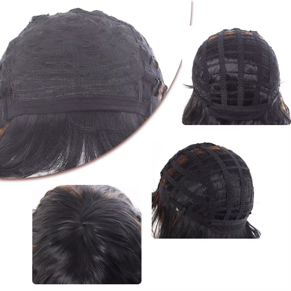 Perruque courte bouclée noire naturelle pour femmes - Bob ondulé longueur épaule avec frange | Cheveux synthétiques
