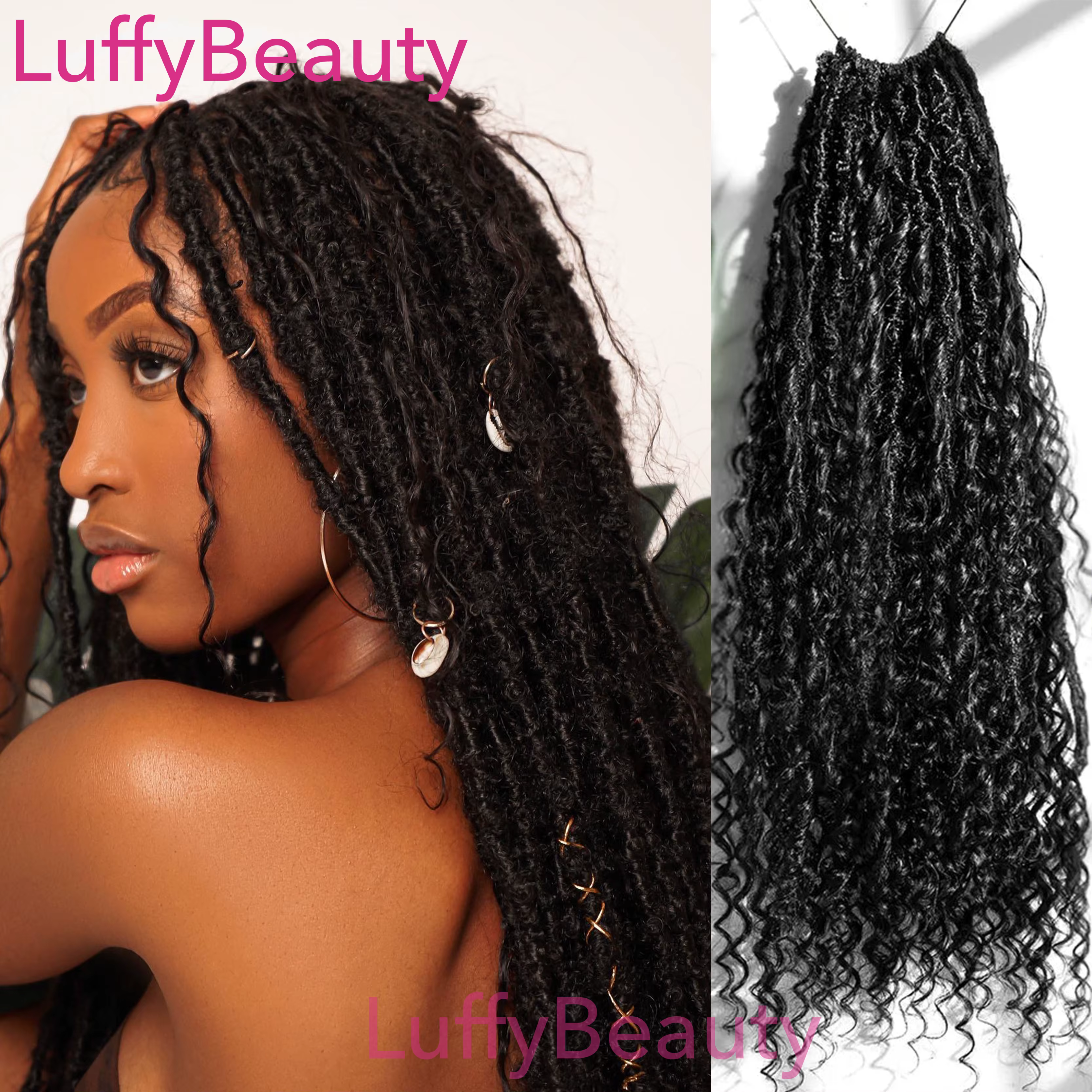 Crochet Boho Locs pré-bouclés avec boucles de cheveux humains tresses de déesse bouclés Double dessiné Extensions de cheveux pleine extrémité pour les femmes noires