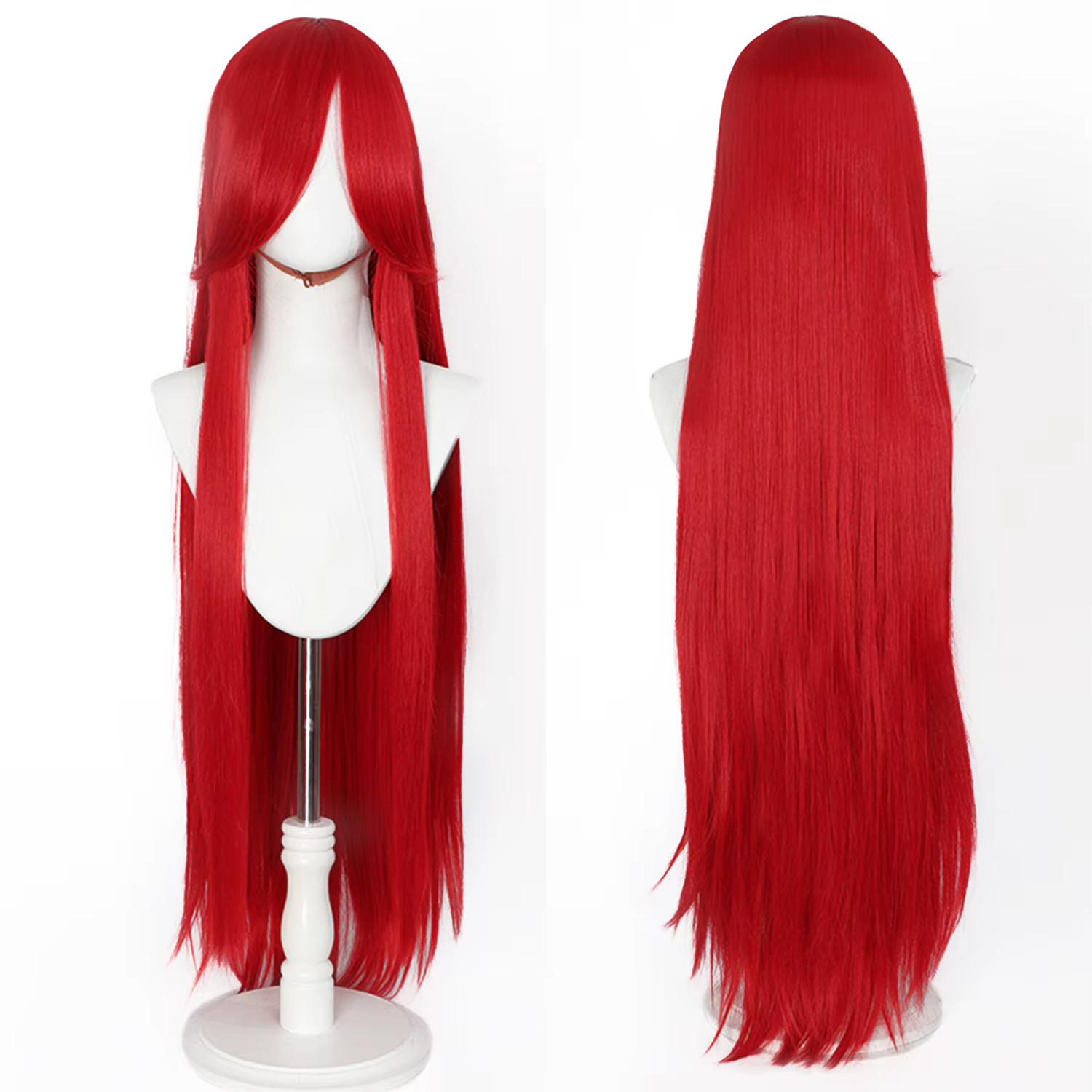 Perruque de Cosplay synthétique longue et lisse de 100CM avec frange