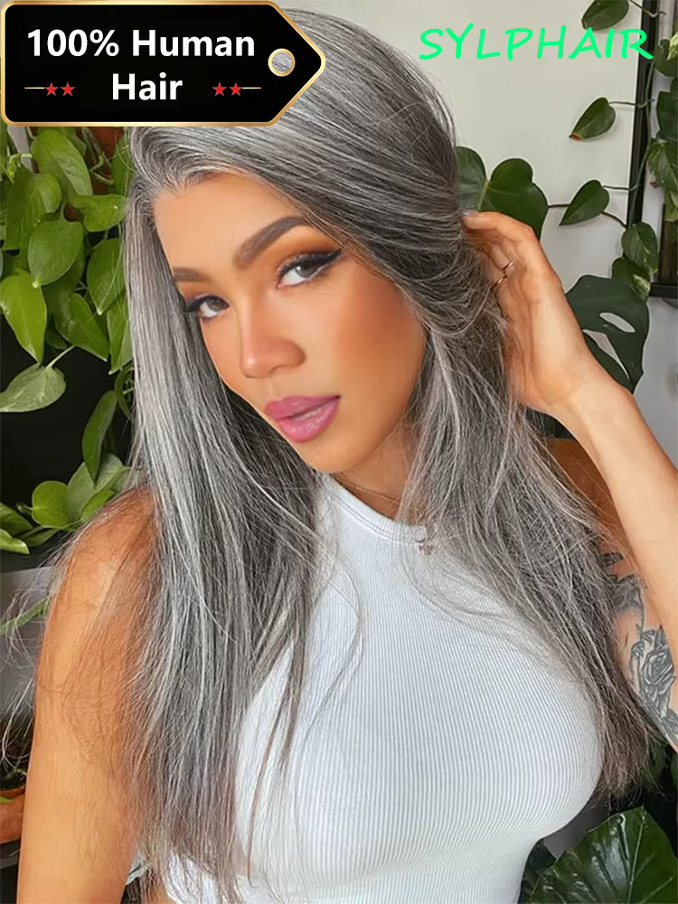 13x4 os droit gris dentelle avant perruques de cheveux humains pour les femmes brésilien sans colle Remy