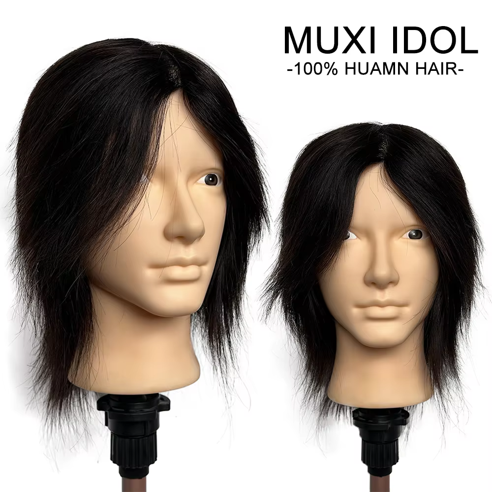 Tête de mannequin en cheveux humains 100% naturels de 8 pouces avec boucles réalistes