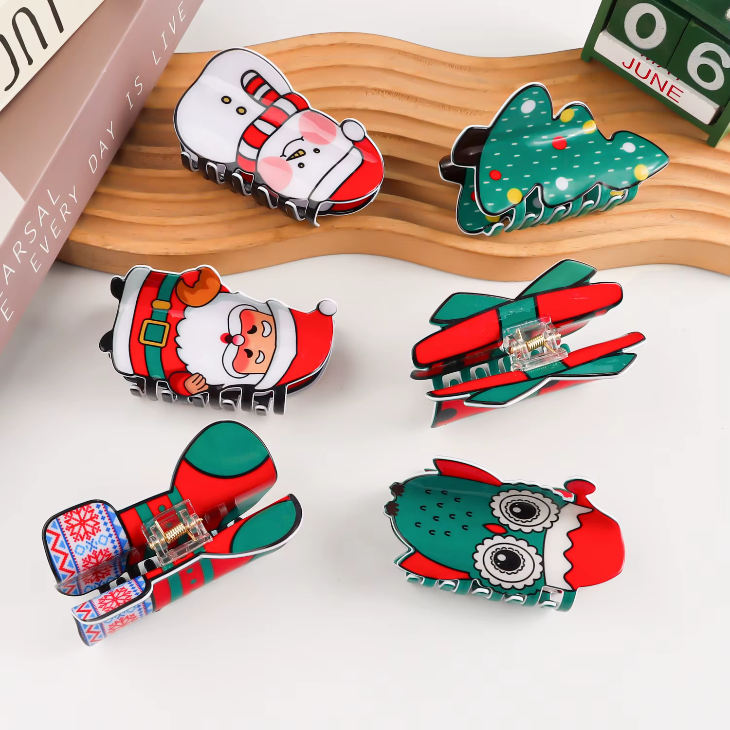 Pince à Cheveux Imprimée Père Noël et Bonhomme de Neige