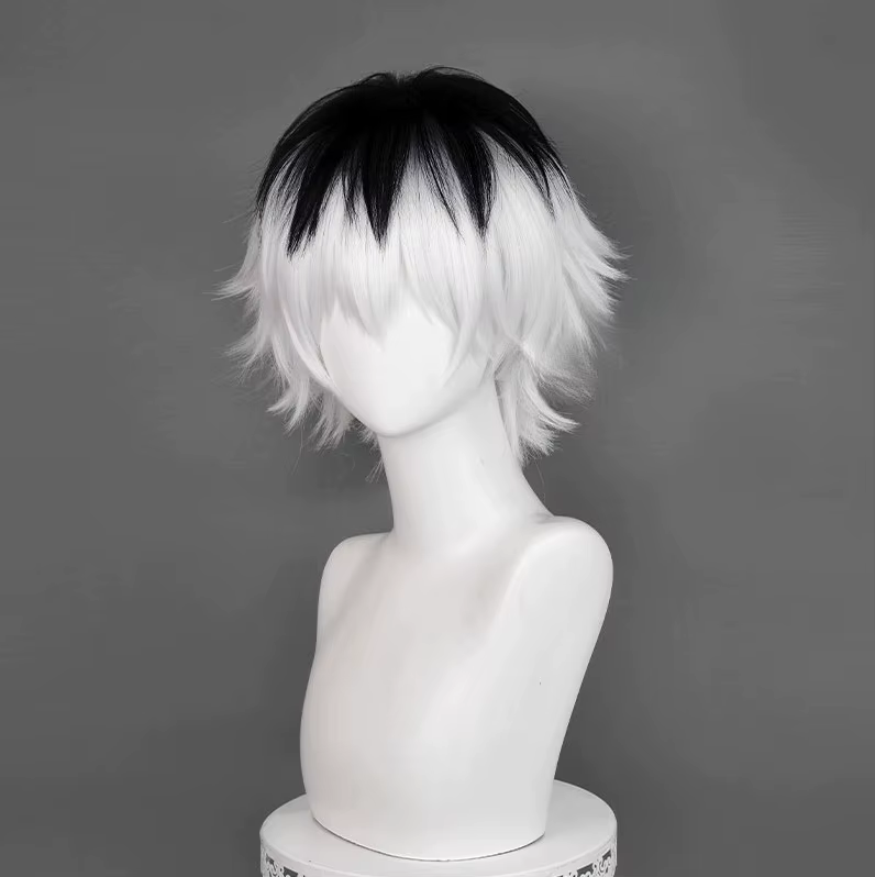 Perruque de Cosplay Anime Sasaki Haise, 30cm, cheveux courts argentés, blancs et noirs pour hommes, perruques synthétiques résistantes à la chaleur pour fête d'halloween
