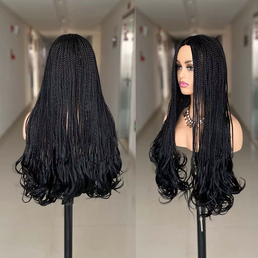 Nouvelle mode longue tressée perruques synthétique boîte tresse perruque pour les femmes noires ondulé armure Ombre