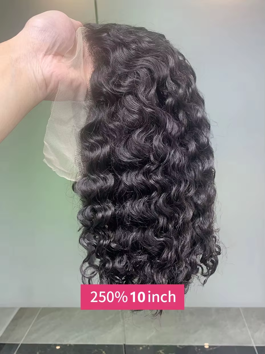 Réel 250 densité 13x4 court Bob humide et ondulé perruque de cheveux humains vietnamien brut Double dessiné haute