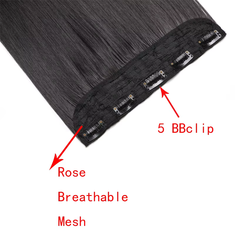 WIGSIN 60 cm synthétique longue droite pince en une seule pièce Extension de cheveux 5 Clips brun noir résistant à la
