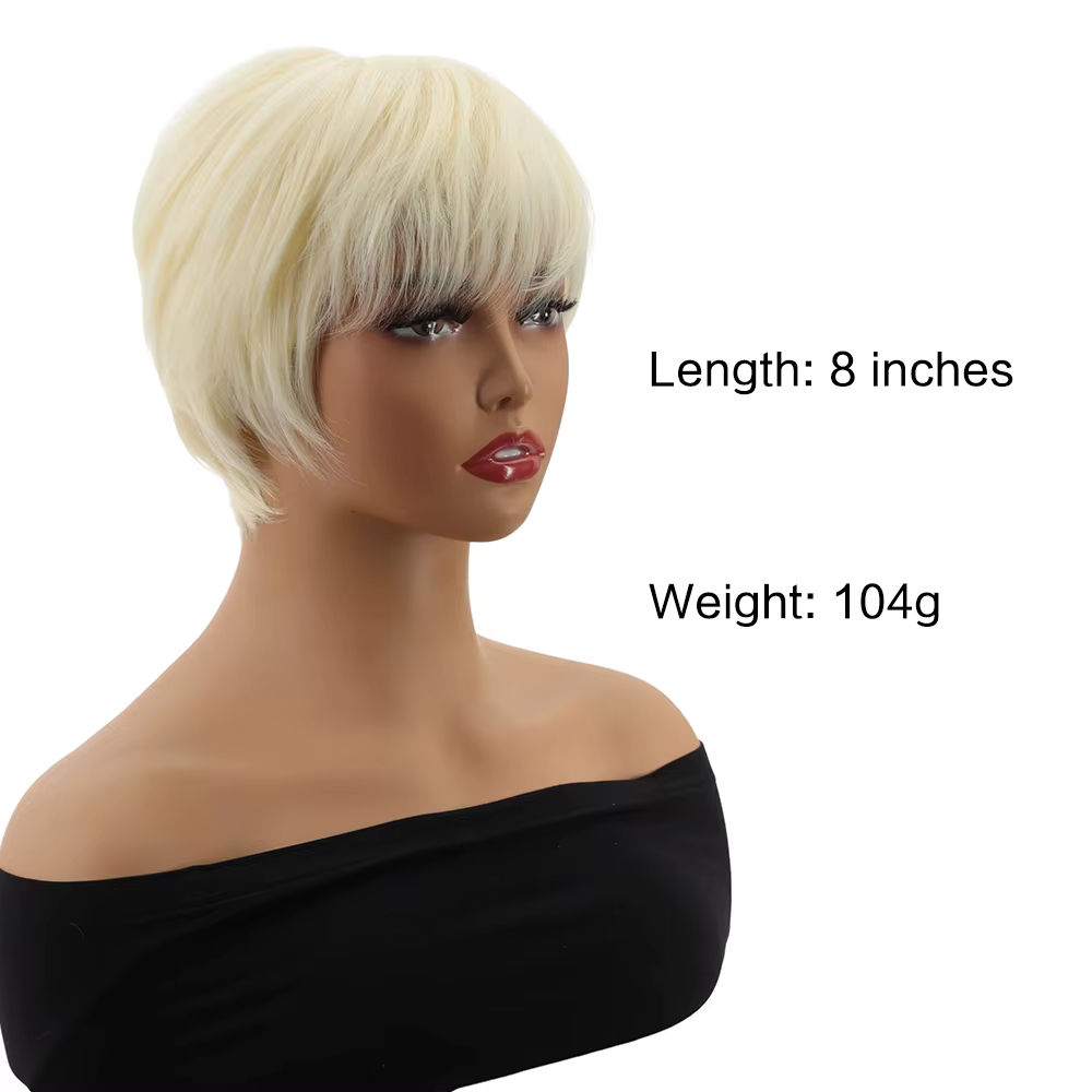 Perruque synthétique courte blond clair de 8 pouces pour femme