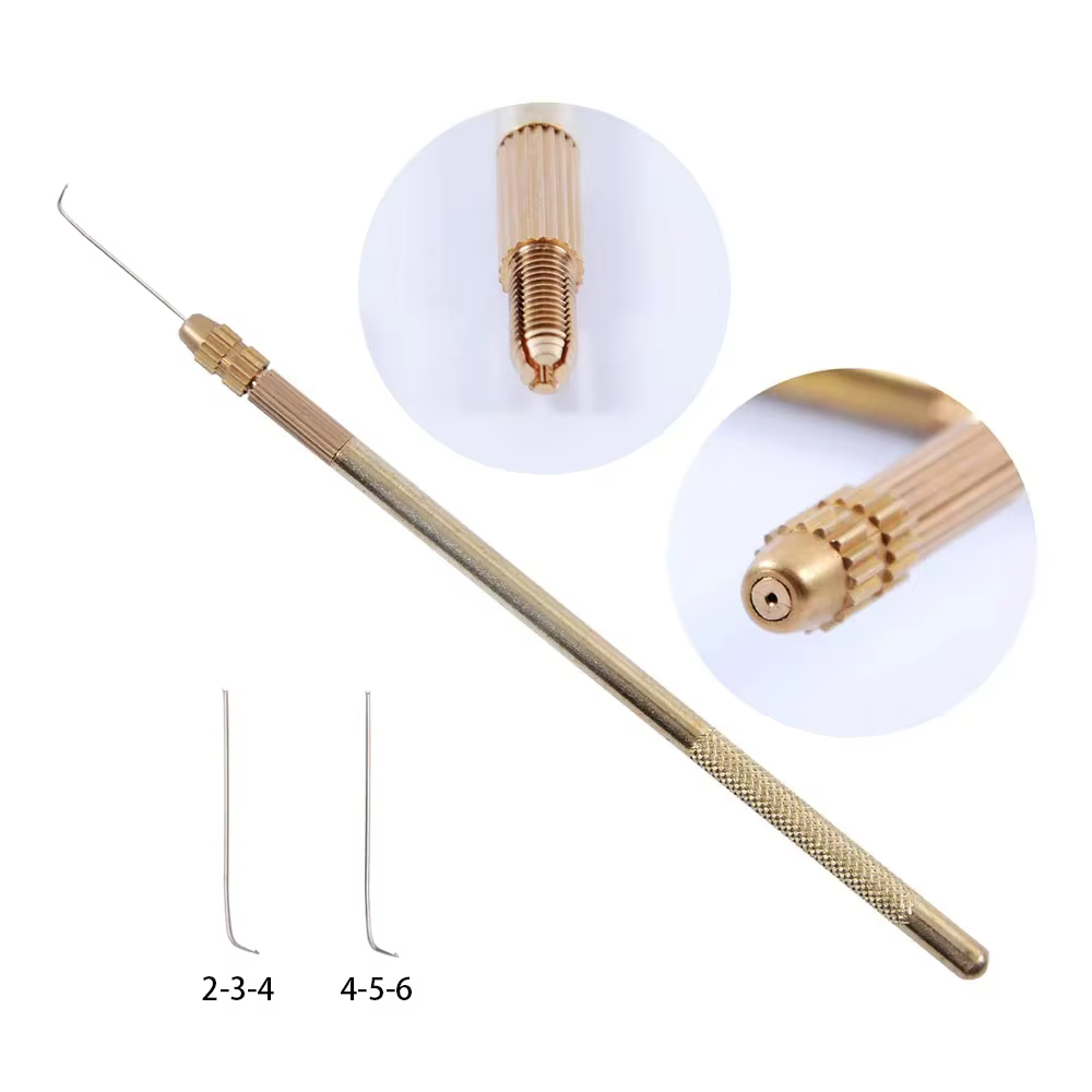 2 aiguilles allemandes pour la fabrication de perruques et 1 support en laiton pour aiguille de ventilation de perruque en dentelle