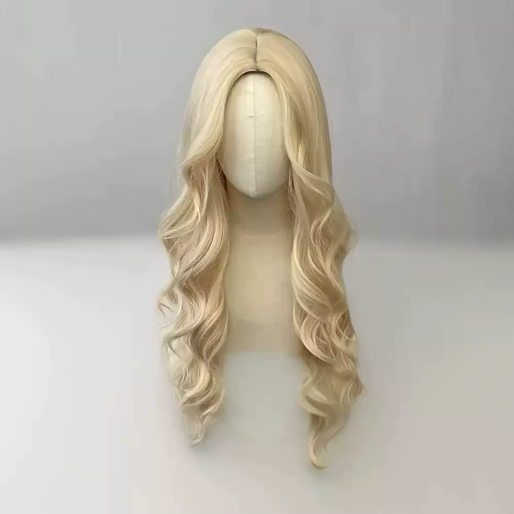 Perruque synthétique bouclée dorée pour cheveux longs bouclés pour fête
