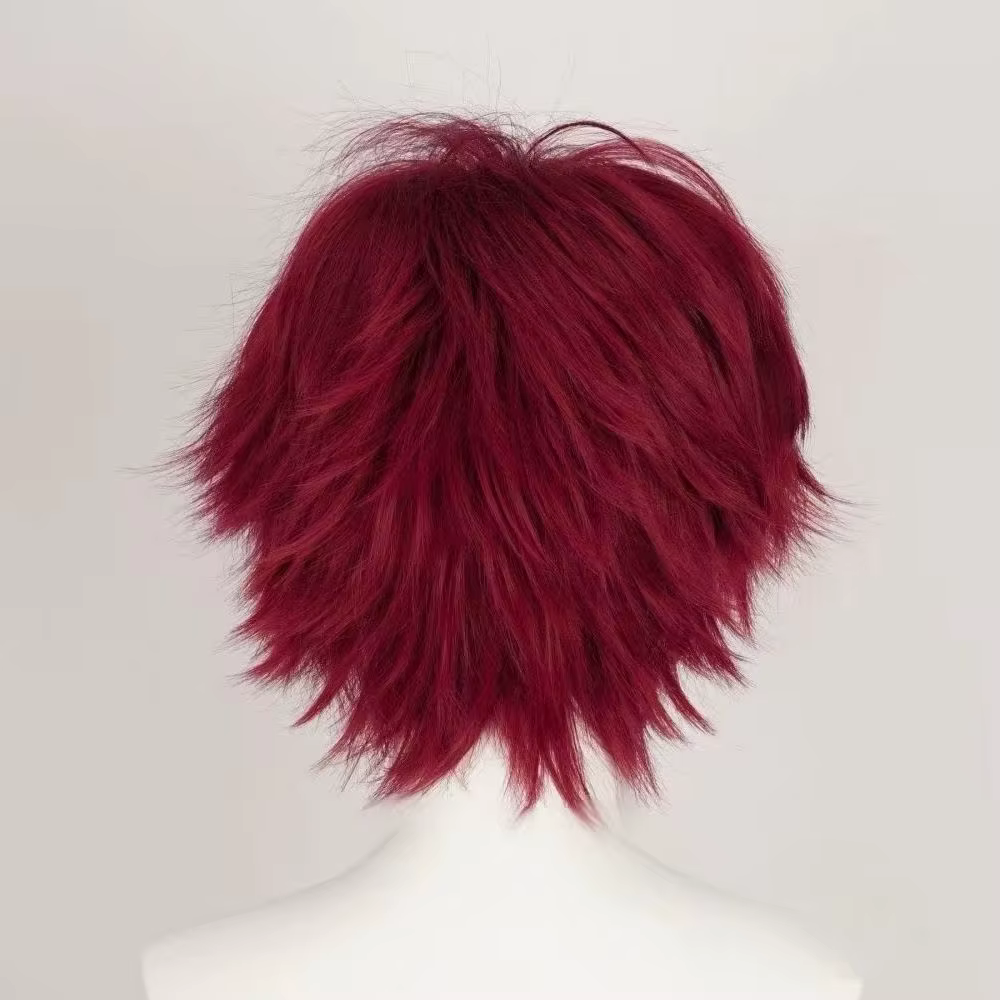 Perruque de cosplay polyvalente rouge synthétique pour hommes