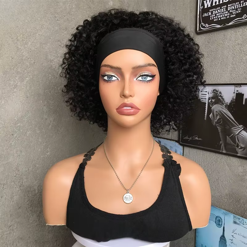 Crépus bouclés bandeau perruque 100% cheveux humains courts