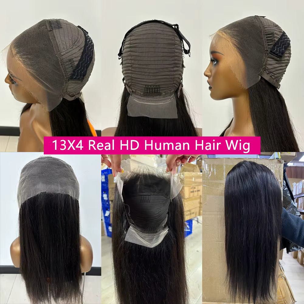 Queenlike réel Hd dentelle frontale perruques de cheveux humains pour les femmes pré plumé 13x4 cuir chevelu droit