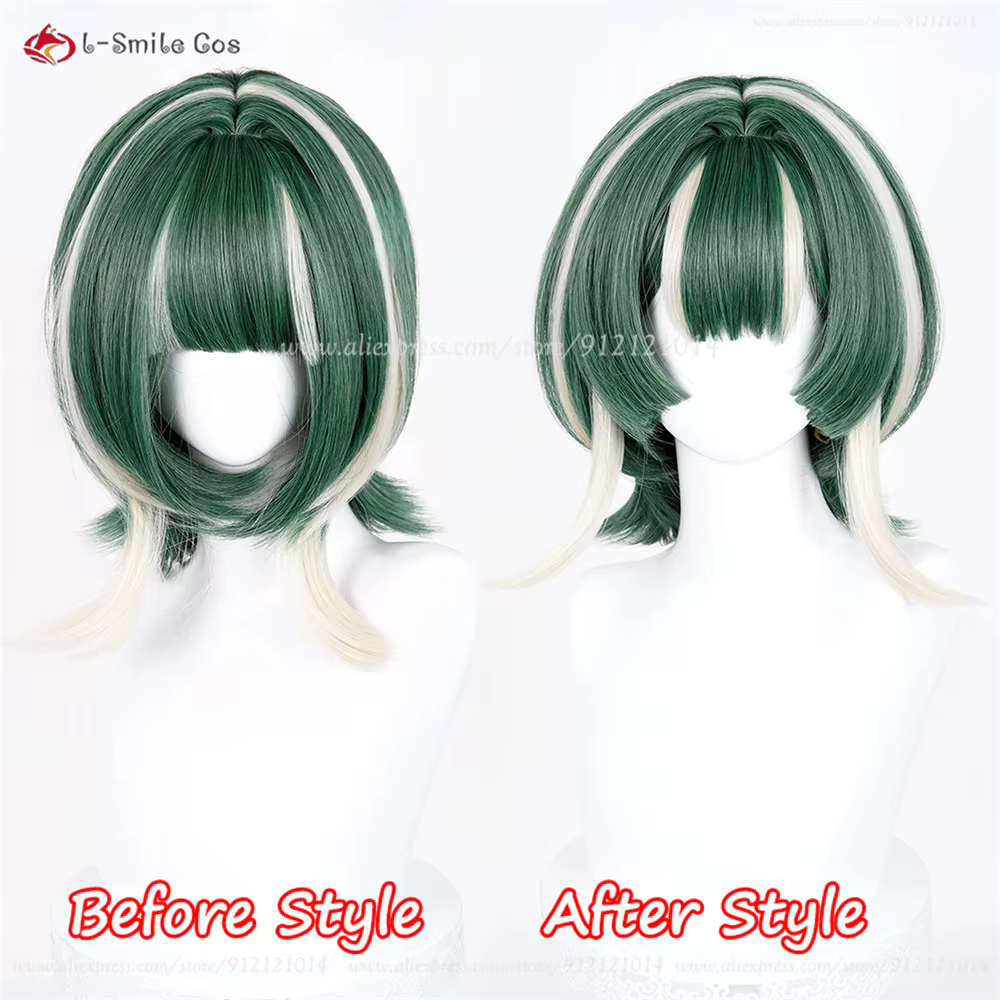 Guita Cosplay perruque 30 cm vert blanc-or perruques mixtes pour femmes hommes Anime