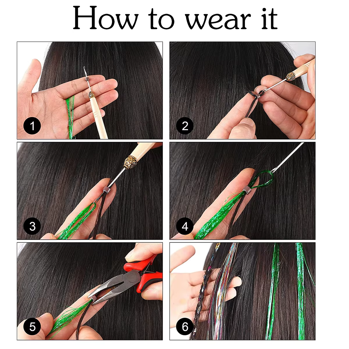 Extensions de cheveux synthétiques scintillantes 93/120 cm
