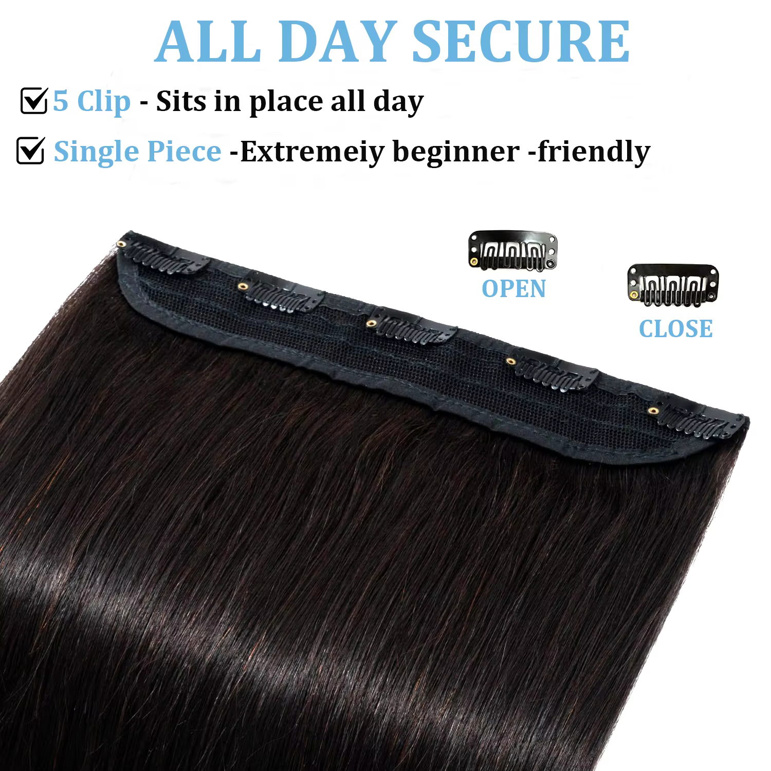 Clip en une seule pièce droite 10 pouces avec 5clips Extension de cheveux humains brésilien Remy postiche pince dans