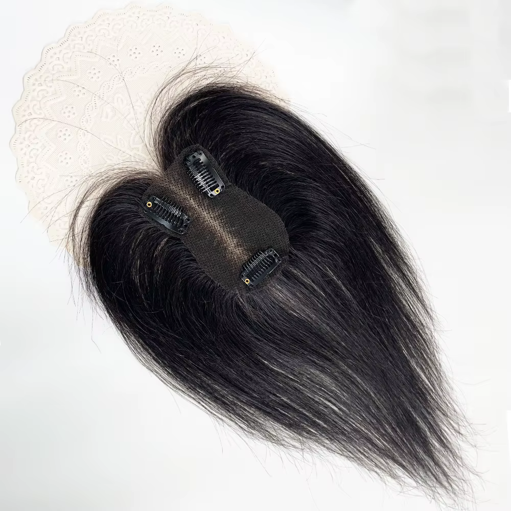 Topper de cheveux humains avec frange de rideau
