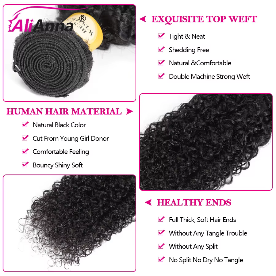 Bouclés Tissage Humain Hair 100% Natural 28 30 32 Pouce Meche Bresilienne Cheveux