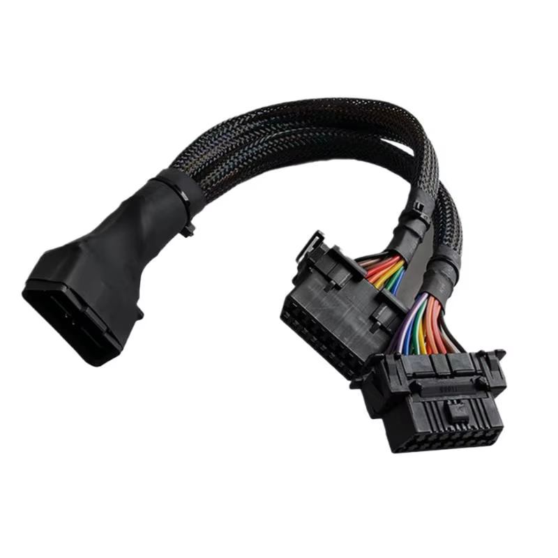 Câble d'extension coudé OBD2 mâle vers double femelle avec 16 broches, adapté pour connecter un adaptateur convertisseur 1 en 2