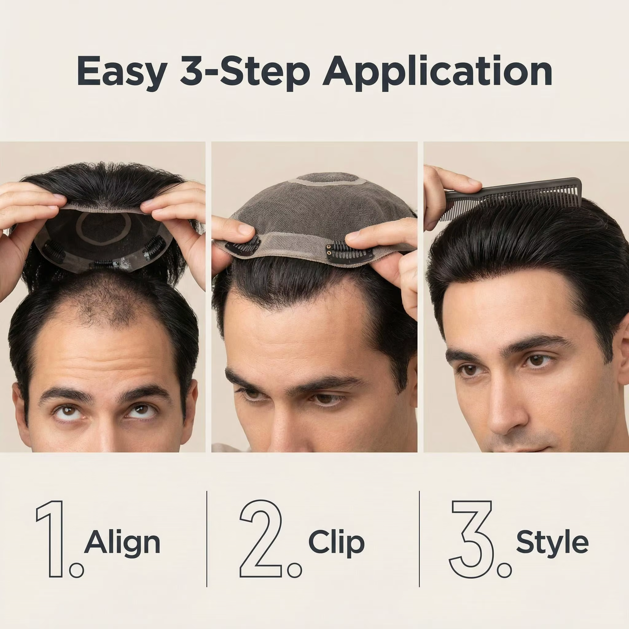 Prothèse capillaire pour homme 100% cheveux humains