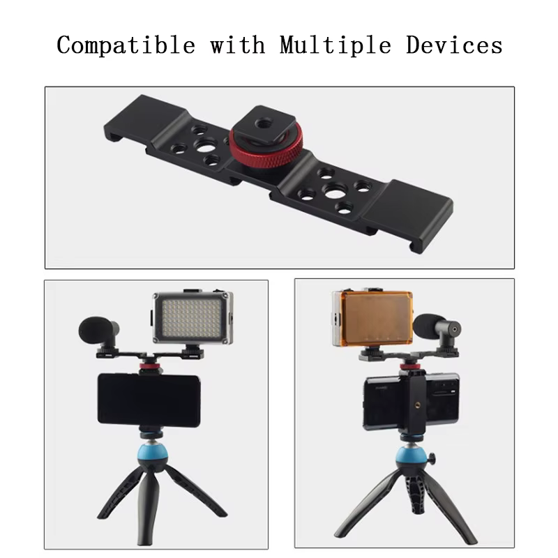 Barre d'extension triple en aluminium pour 3 supports griffe chaude et griffe froide pour appareil photo reflex numérique, hybride, microphone, éclairage LED vidéo et vlogging