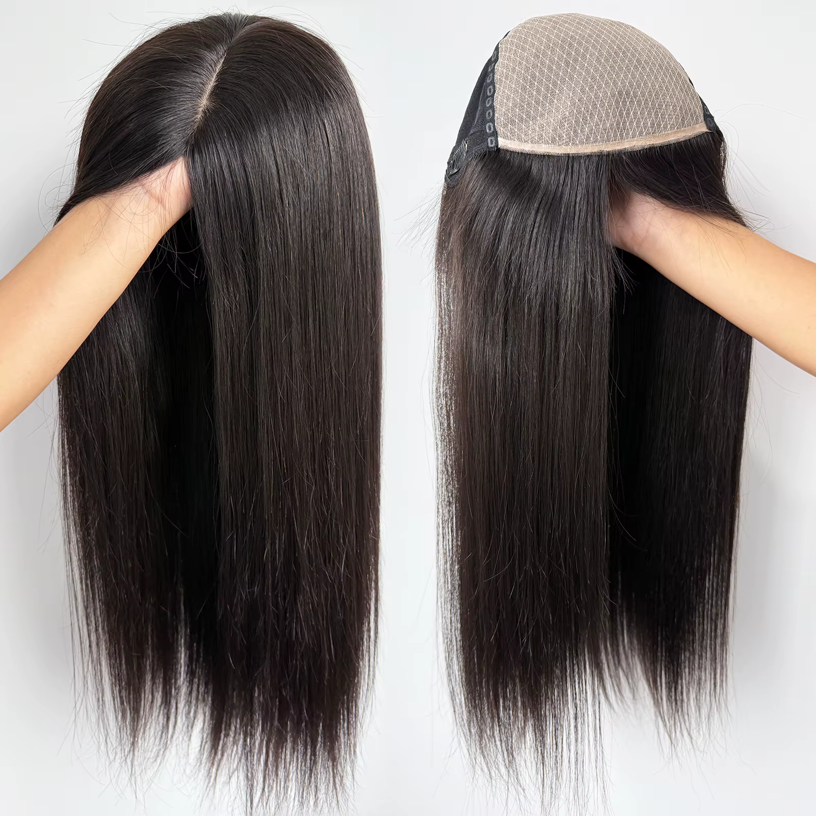 Perruque en cheveux humains européens avec dessus en soie et dentelle