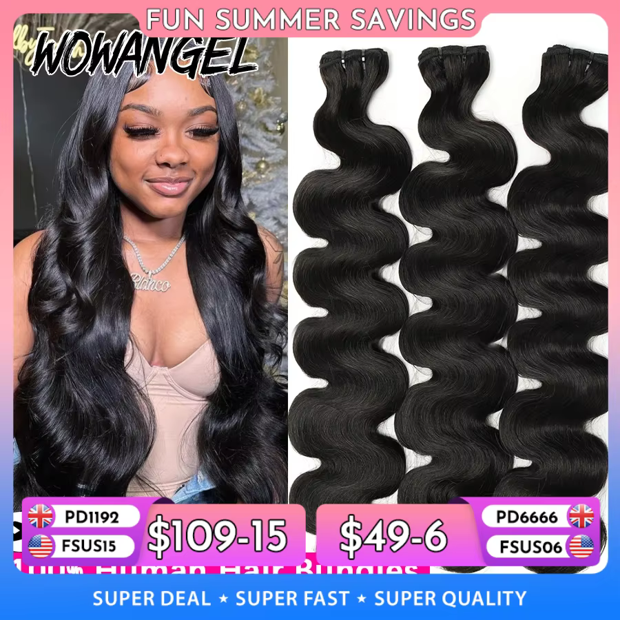 Wow Angel 28 30 pouces vague de corps paquets de cheveux humains 1/3/4 pièces 10A brésilien Remy Extensions