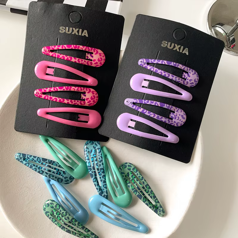 4 pièces mode imprimé léopard enfants fille pince à cheveux simplicité couleur bonbon Barrettes