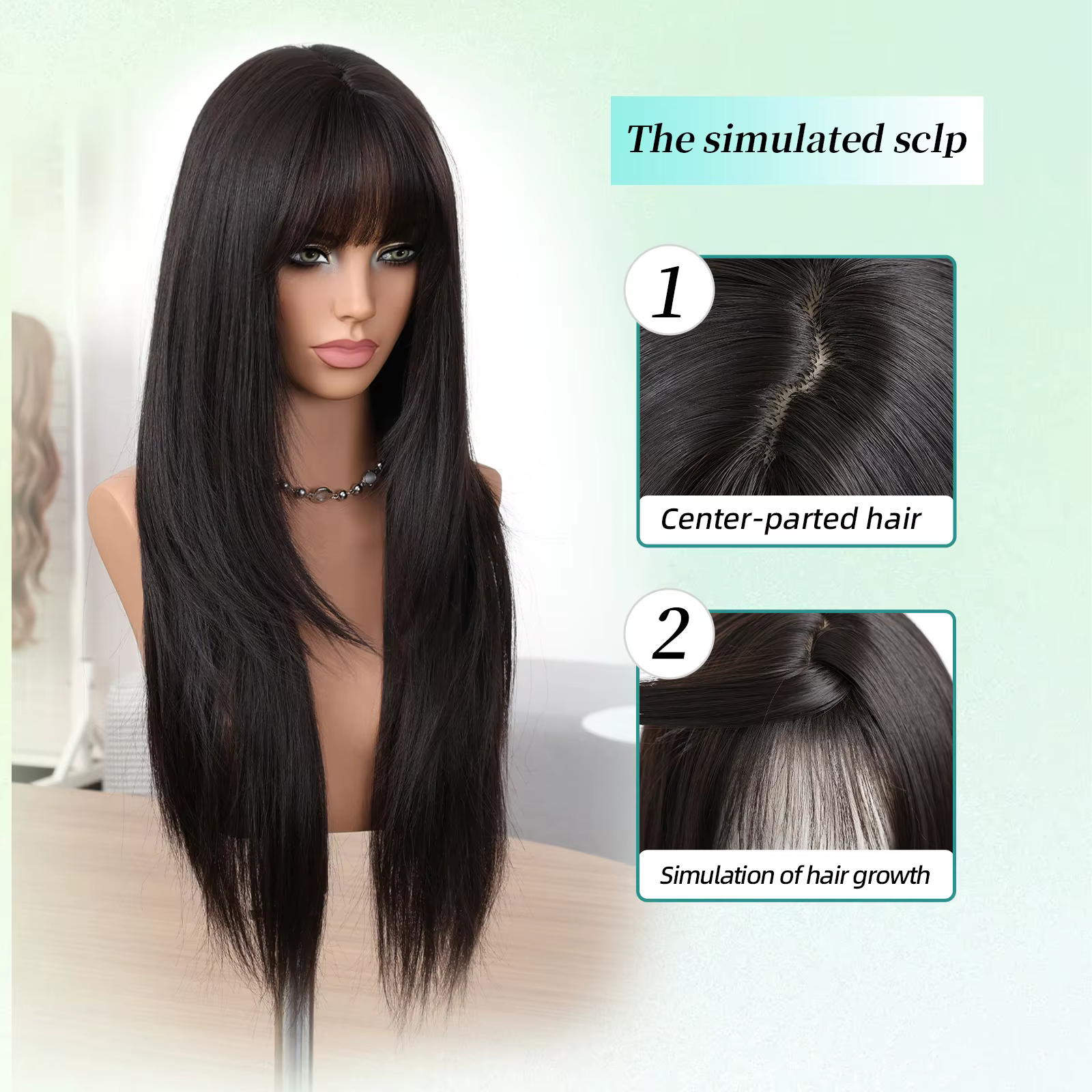 LOUIS FERRE perruque en fibres synthétiques pour femmes longue ligne droite soyeuse quotidien élégant perruques noir brun faux cheveux avec frange haute résistance