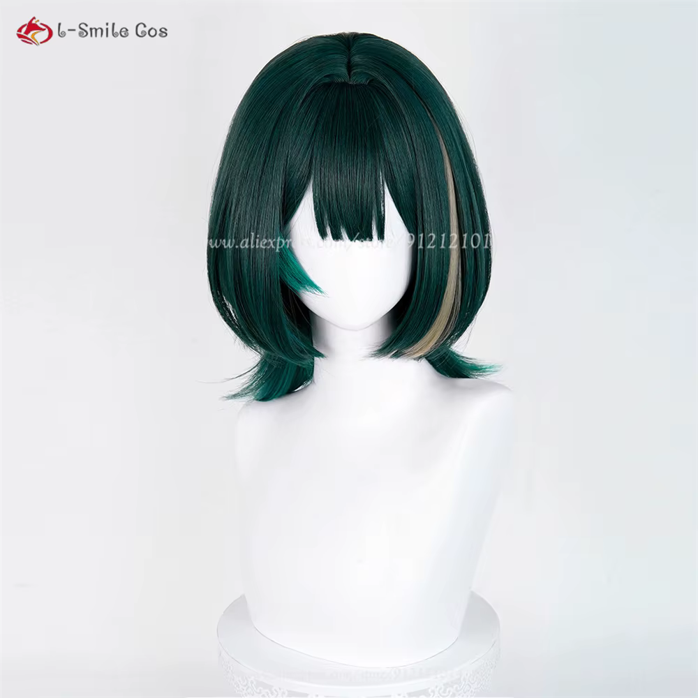 Nefer Cosplay perruque 36 cm vert reflets perruques pour femmes