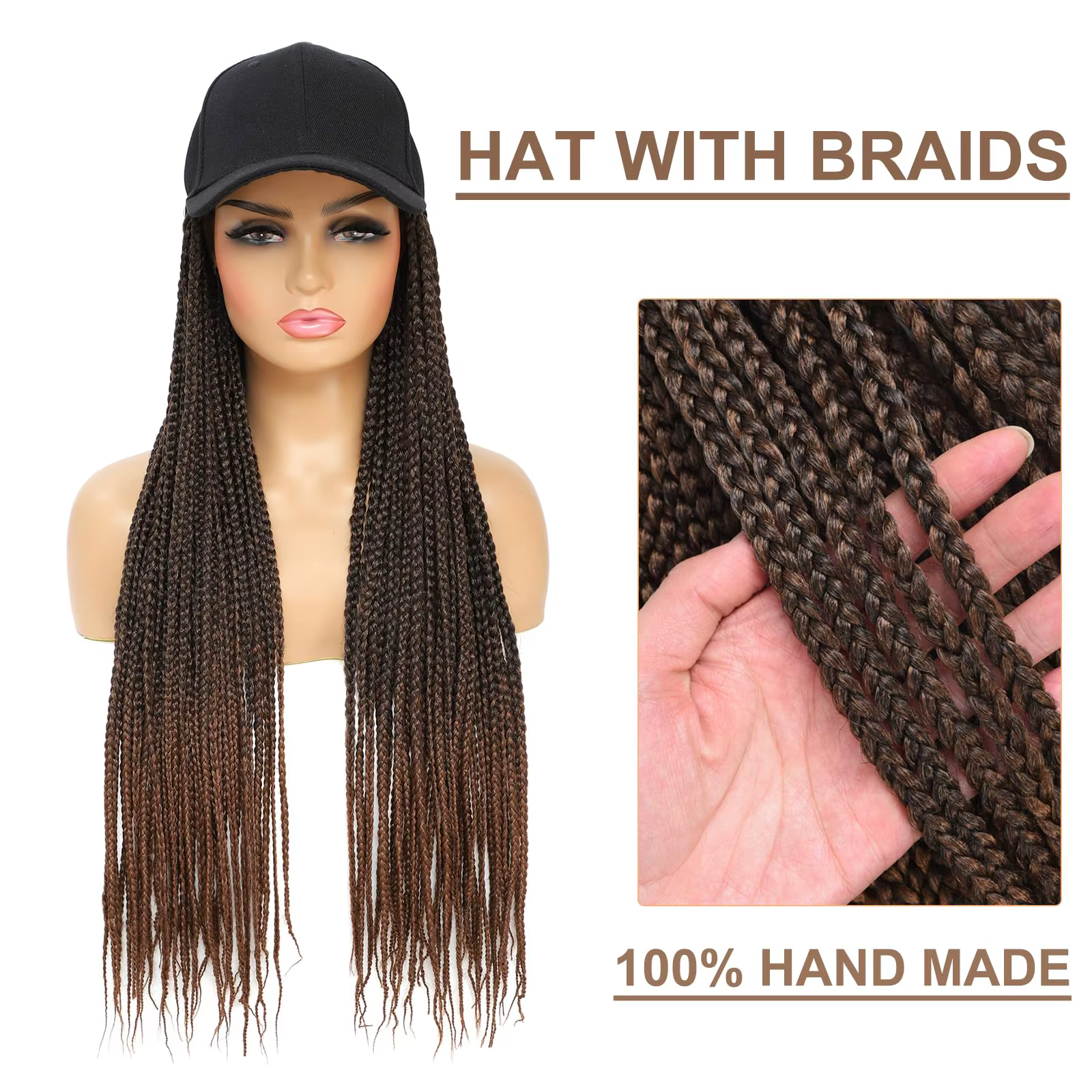 Casquette perruque pour femme avec cheveux tressés intégrés