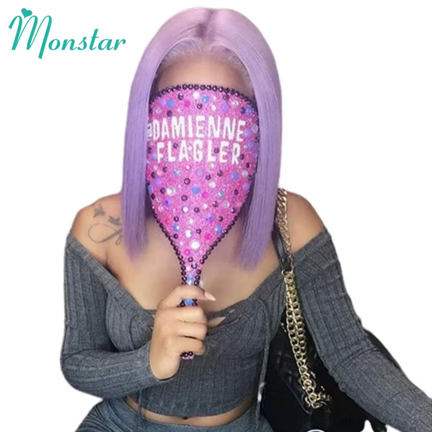 Lilas Bob perruque cheveux humains 13x6 HD dentelle frontale